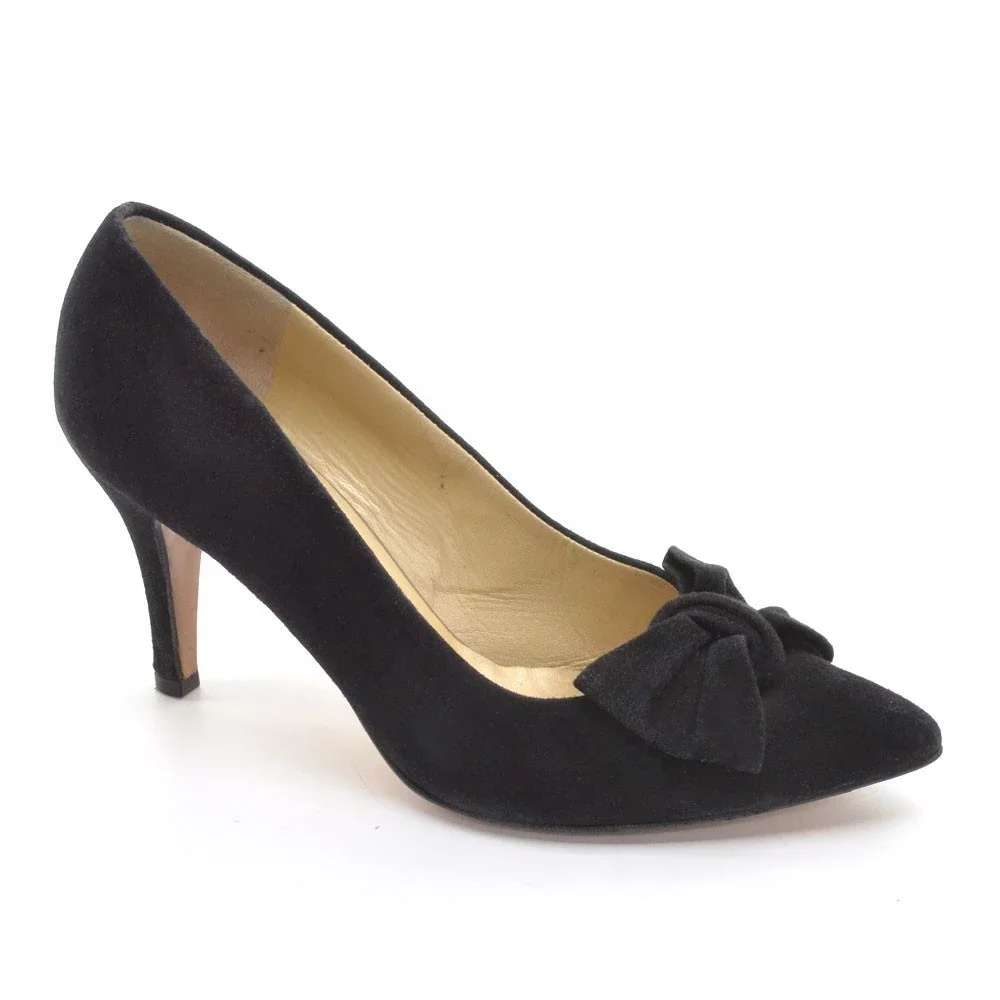 Peter Kaiser Large Bow Black Suede Dress Pumps 8.5 M